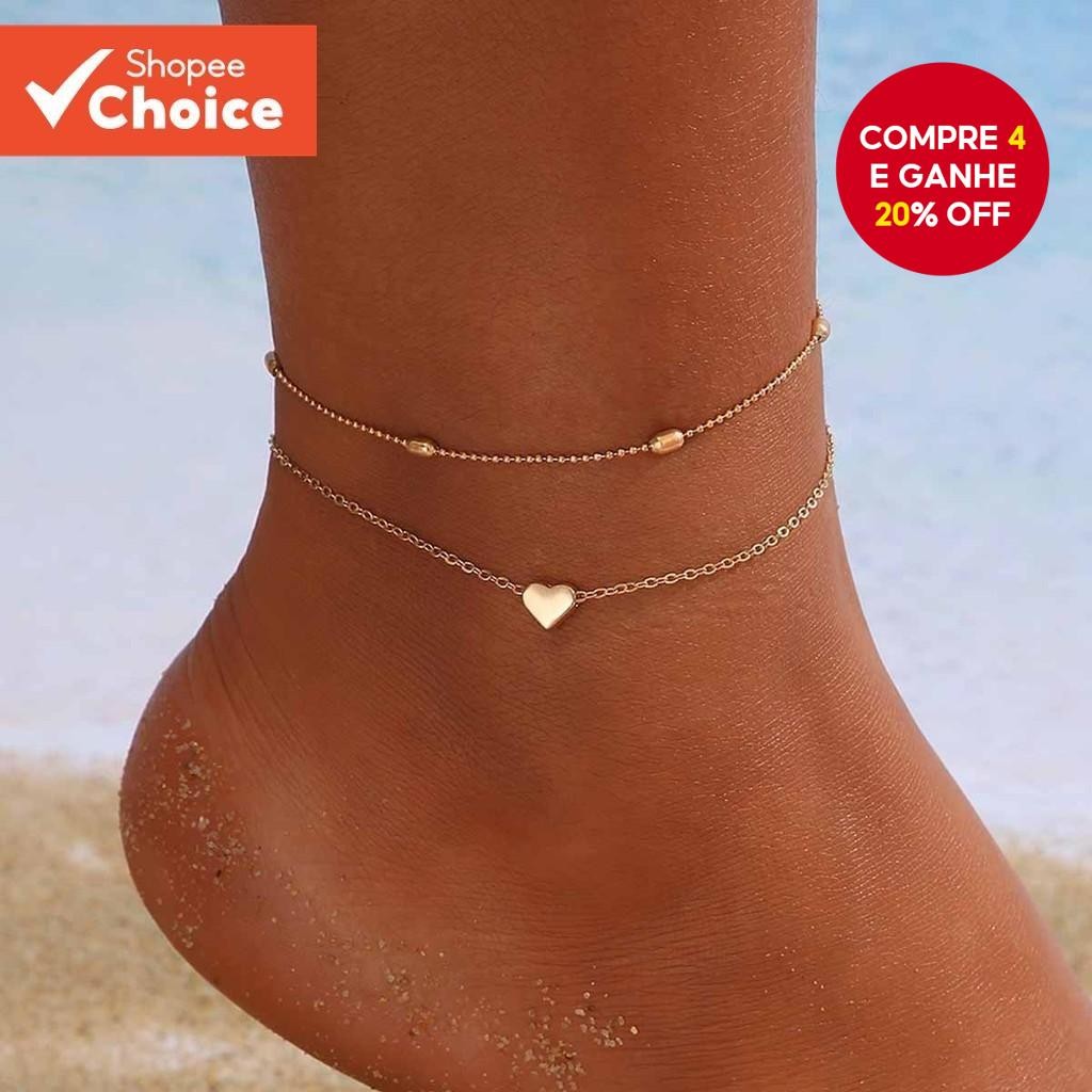 Tornozeleira Moderna De Camada Dupla Com Coração , Joias De Praia Para Mulheres , Acessório Exclusiv