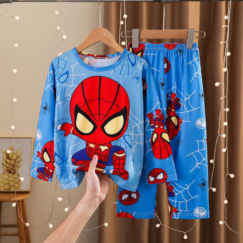 Homem Aranha Pijama infantil Meninos e Meninas Calças de manga comprida de outono Loungewear Dinosau