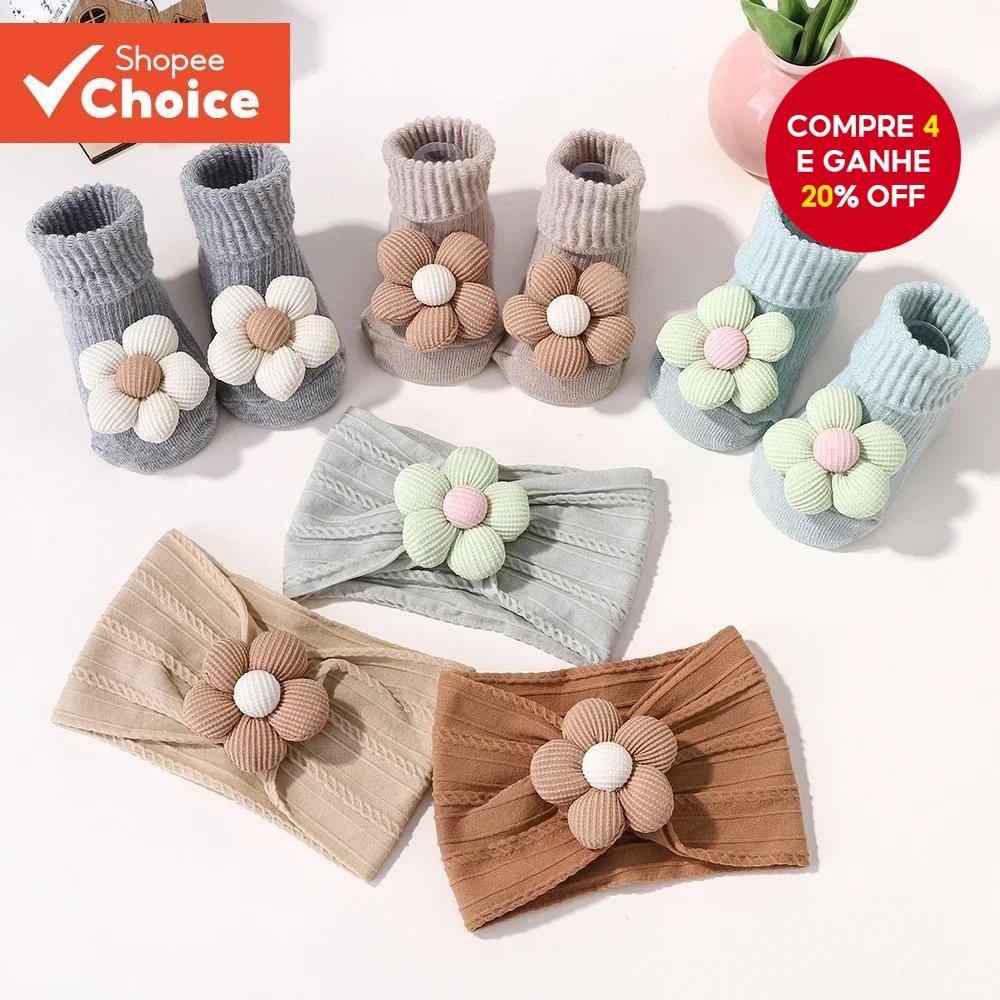 Conjunto De 2 Peças De Faixa E Meias Para Bebês Meninas , Turbante Floral Macio , Presente Recém-Nas