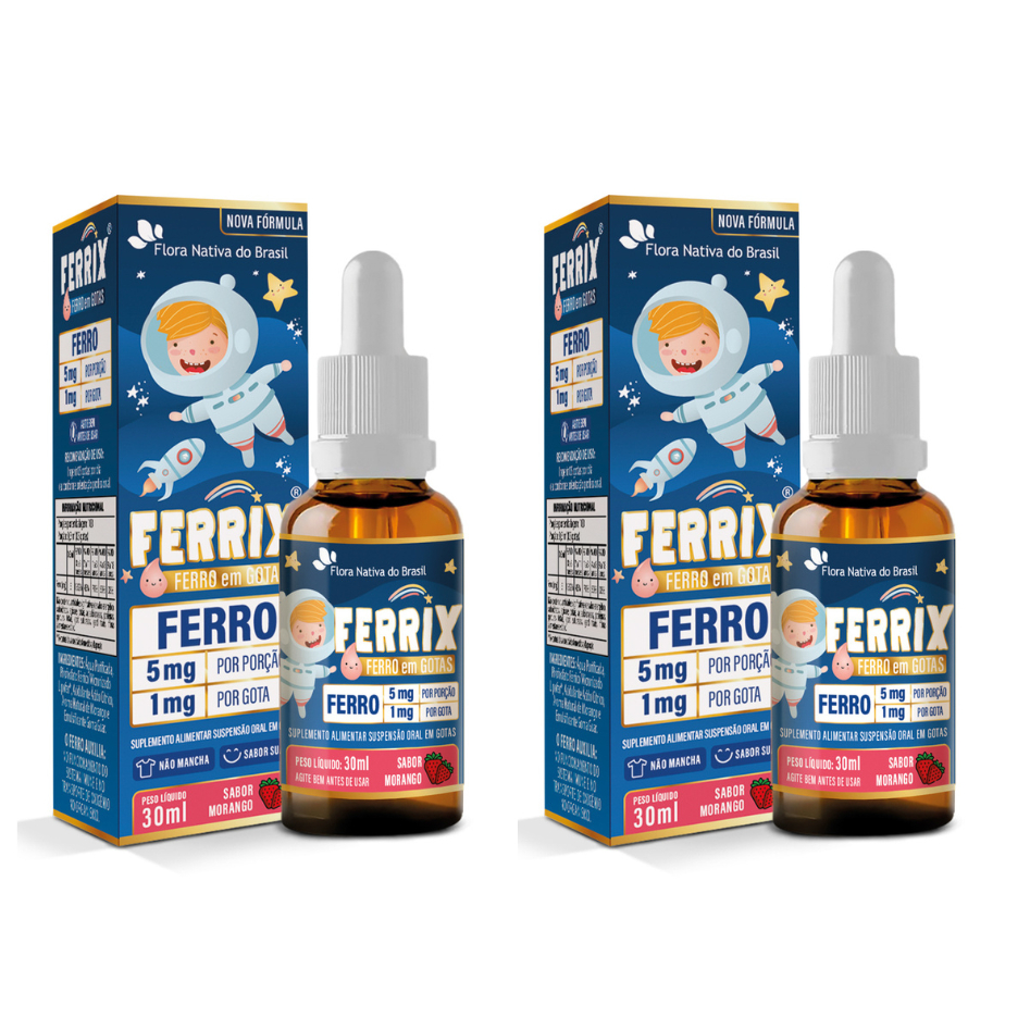 Kit 2x Ferrix KIDS Suplemento de Ferro em gotas (Ferro 5mg/porcao) 30ml Sabor Morango – Flora Nativa