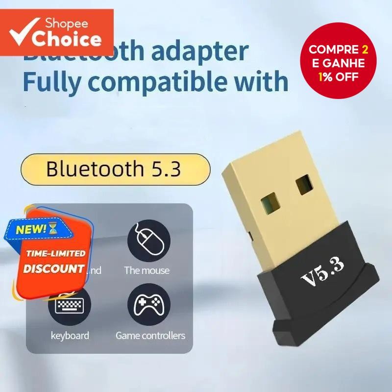 Adaptador USB Bluetooth 5.3/5.4 Transmissor Receptor Sem Fio Para Fone De Ouvido De Mouse De Computa