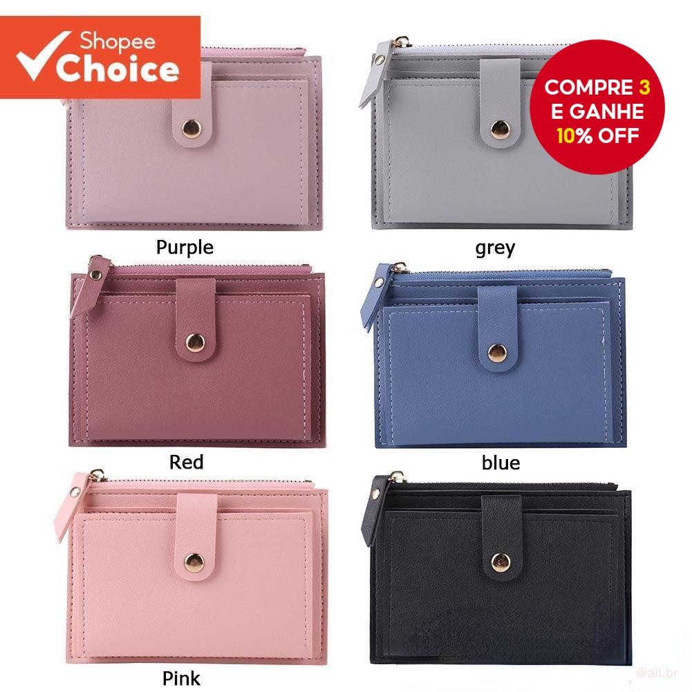 Carteira Feminina De Couro PU Mini Cor Simples Com Múltiplos Espaços