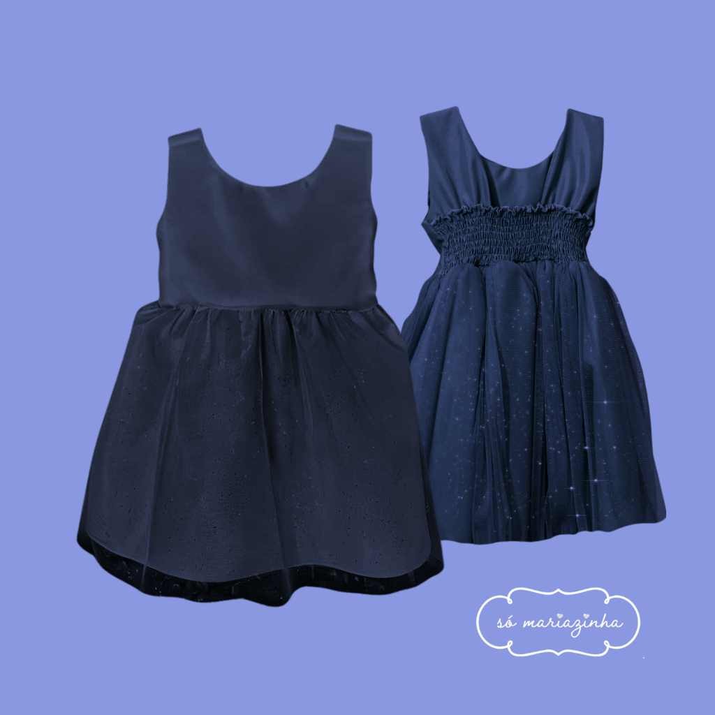 Vestido Midi P a G Infantil Azul Marinho  Brilho Rescem nascidos RN REF4210