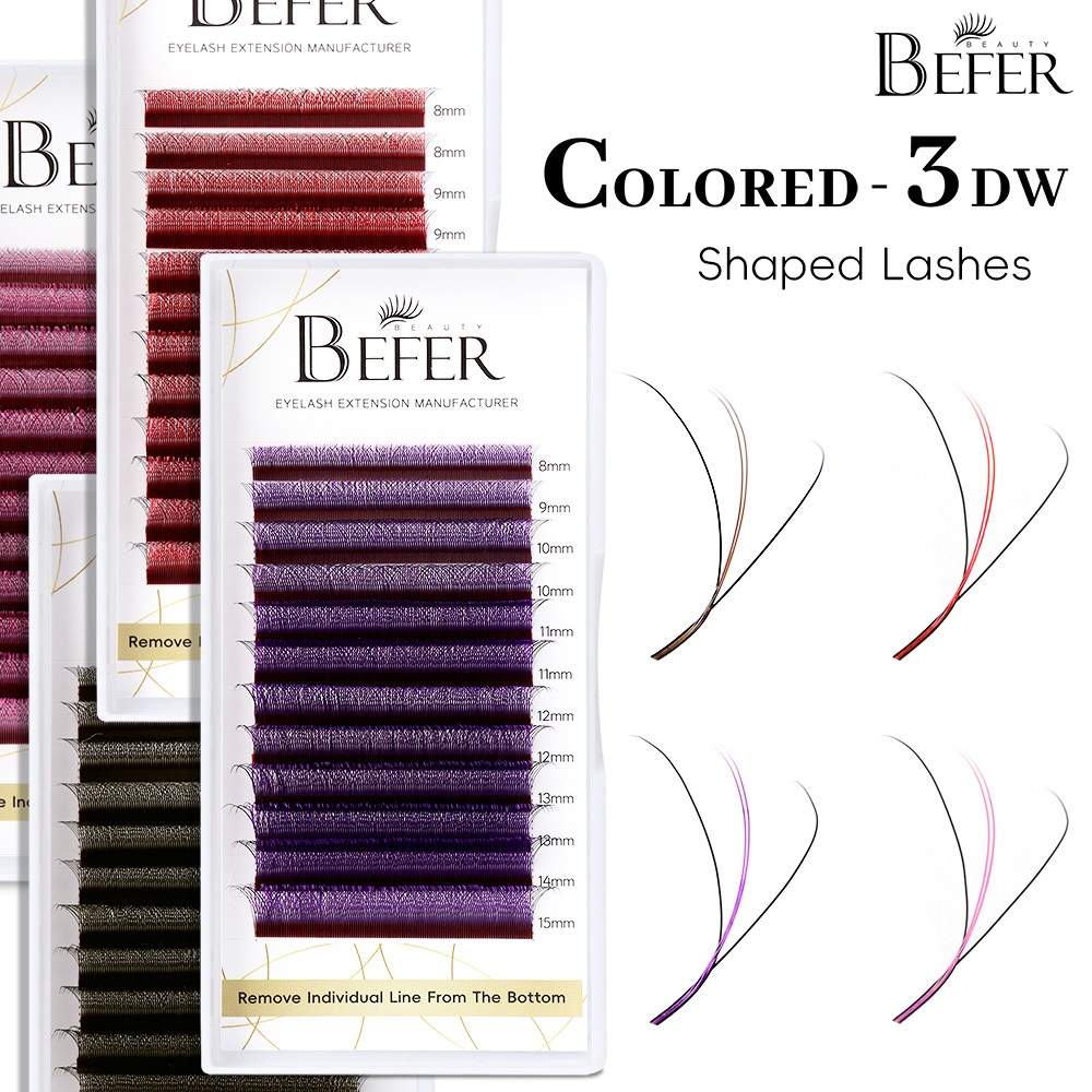 Befer Pink Red Colored Volume 3D W Cílios Para Extensão Falsos Azul Púrpura Colorido C D 8-15