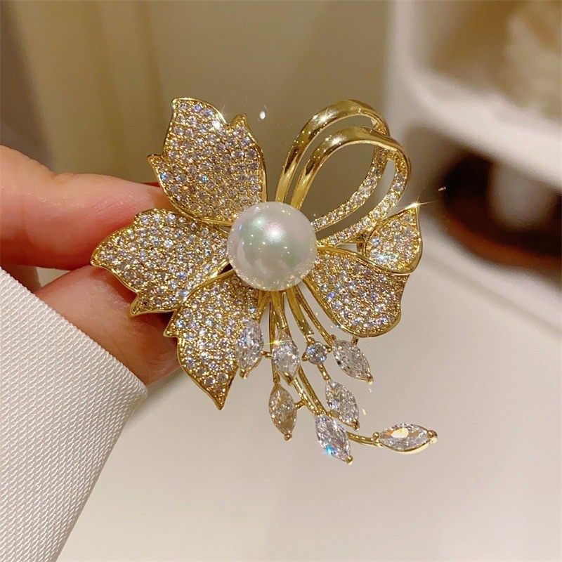 Broche de Diamante com Pérolas de Alta Qualidade Acessórios de Vestuário Alfinete Versátil para Mulh