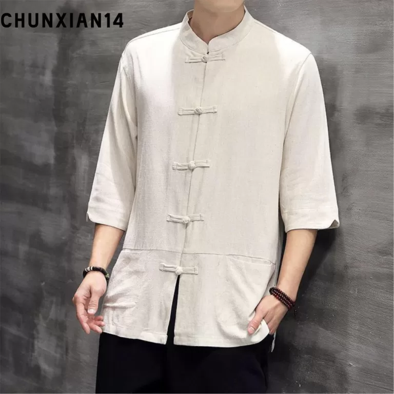 Camisa Masculina de Linho com Manga Três Quartos 