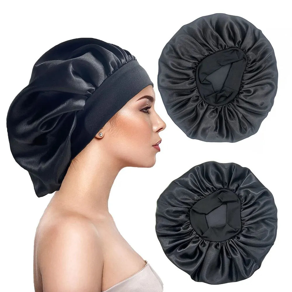 Grande Gorro De Cabelo De Seda Acetinada Com Faixa Larga , Touca De Dormir Para Cuidados Os Cabelos
