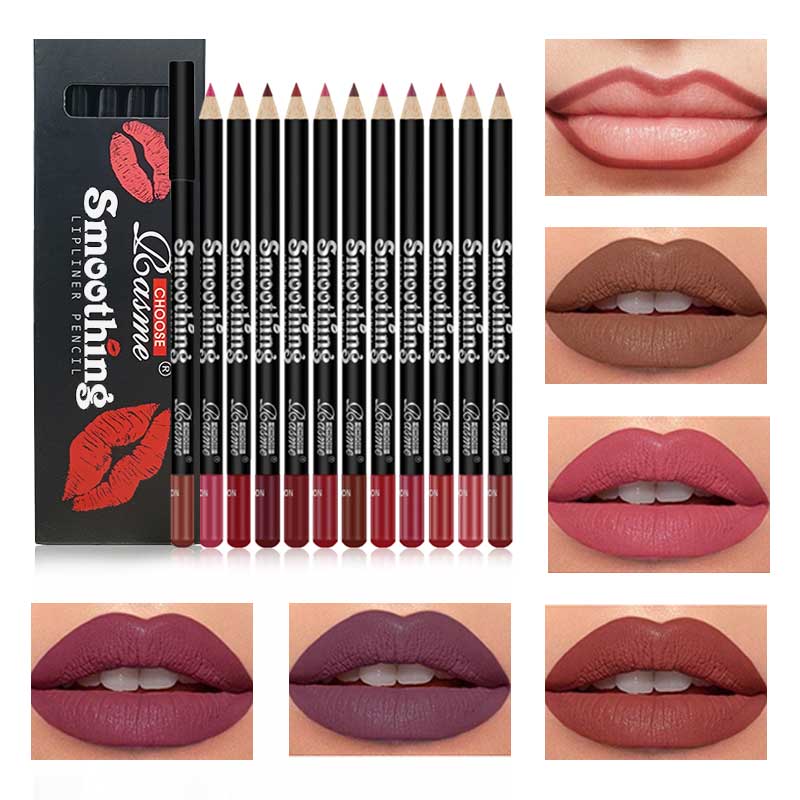 Lipliner 12 Cores Contorno Formato Labial À Prova Dágua Durável Copo Antiaderente Batom Fosco Conjun