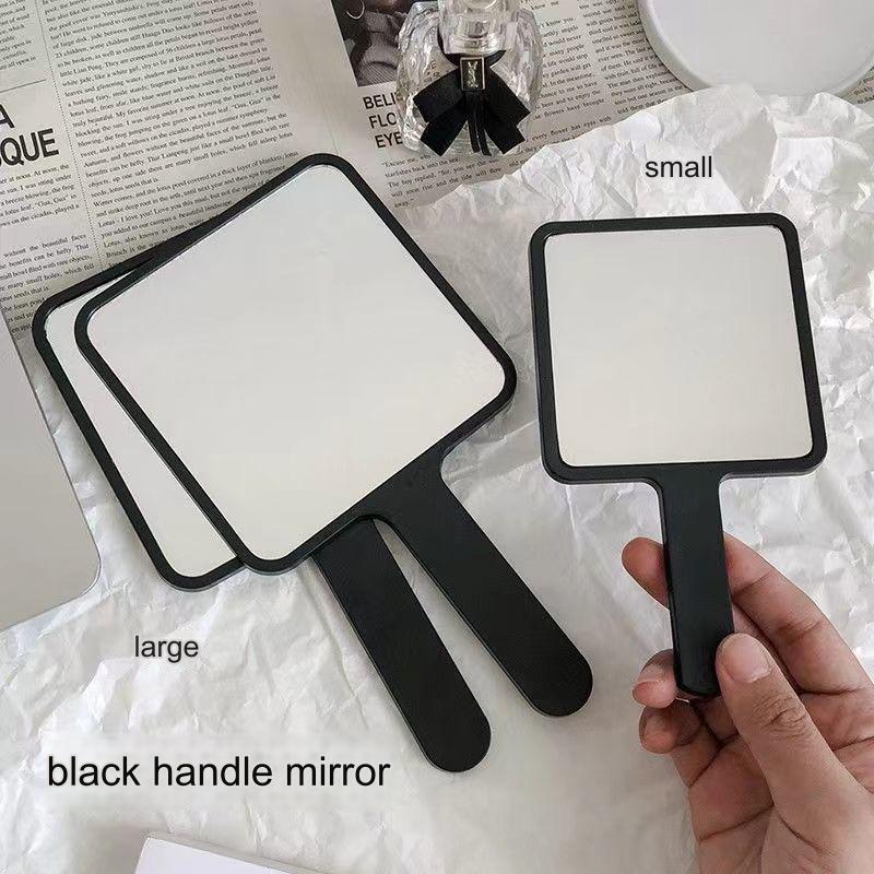 Espelho De Maquiagem Manual Portátil Mini Com Alça Beleza Acessórios Vidro Pequeno Preto Branco Rosa