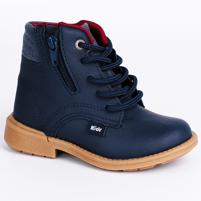 Bota Coturno Infantil Kidy com Zíper Azul Marinho Marrom Botinha Menino Inverno Confortável Leve