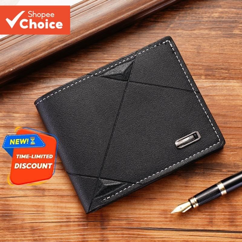 Carteira Curta Masculina Elegante , Design Horizontal De Couro Macio , Vários Compartimentos Para Ca