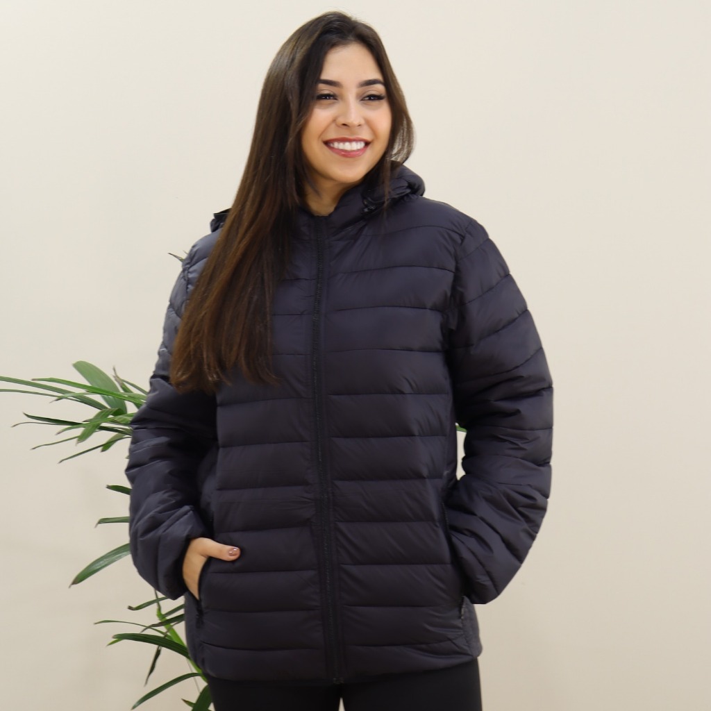 Jaqueta Bobojaco Unissex Impermeável Becker Nylon Puffer com Bolsos e Capuz Removível
