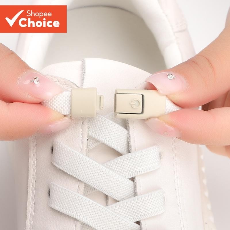 Cadarços Elásticos Planos Sem Amarração Com Trava De Metal Para Tênis Crianças Adultos