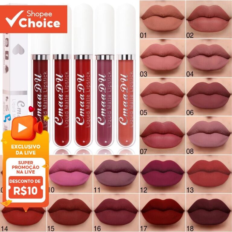 Batons Matte Impermeáveis CMaaDu 18 Cores, Longa 