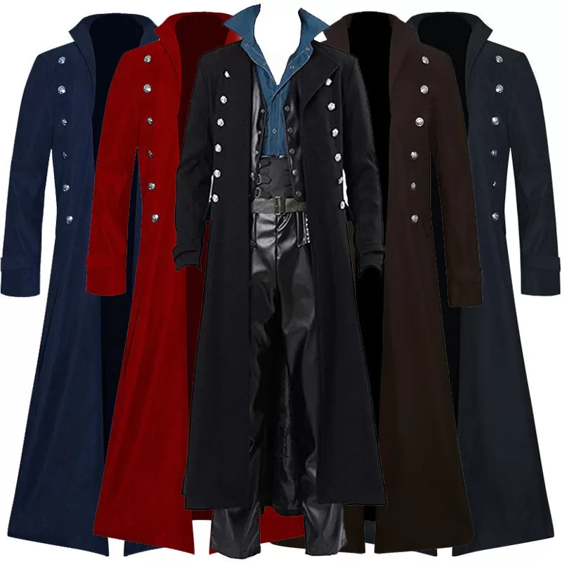 Casaco vintage steampunk homem gótico vintage casaco de sapo vitoriano uniforme traje de Halloween