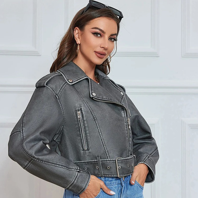 Moda Feminina Vintage Coreano Solto Casual Curto Casaco De Couro Artificial Outono Inverno Lapela Ma