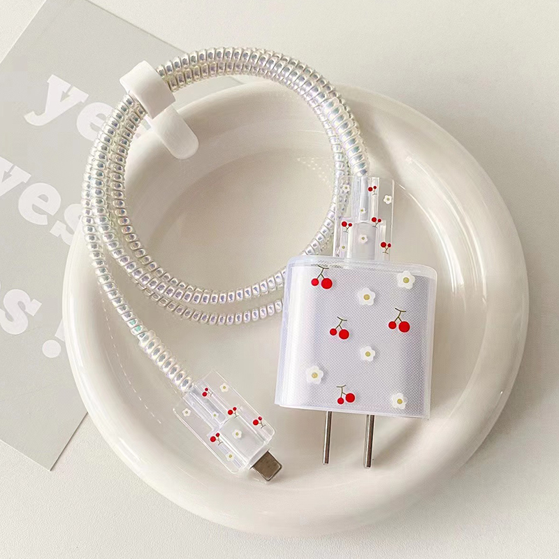 Conjunto de 5 peças nó cereja adequado para Apple 2 0w capa de cabeça de carregamento 18w carregador