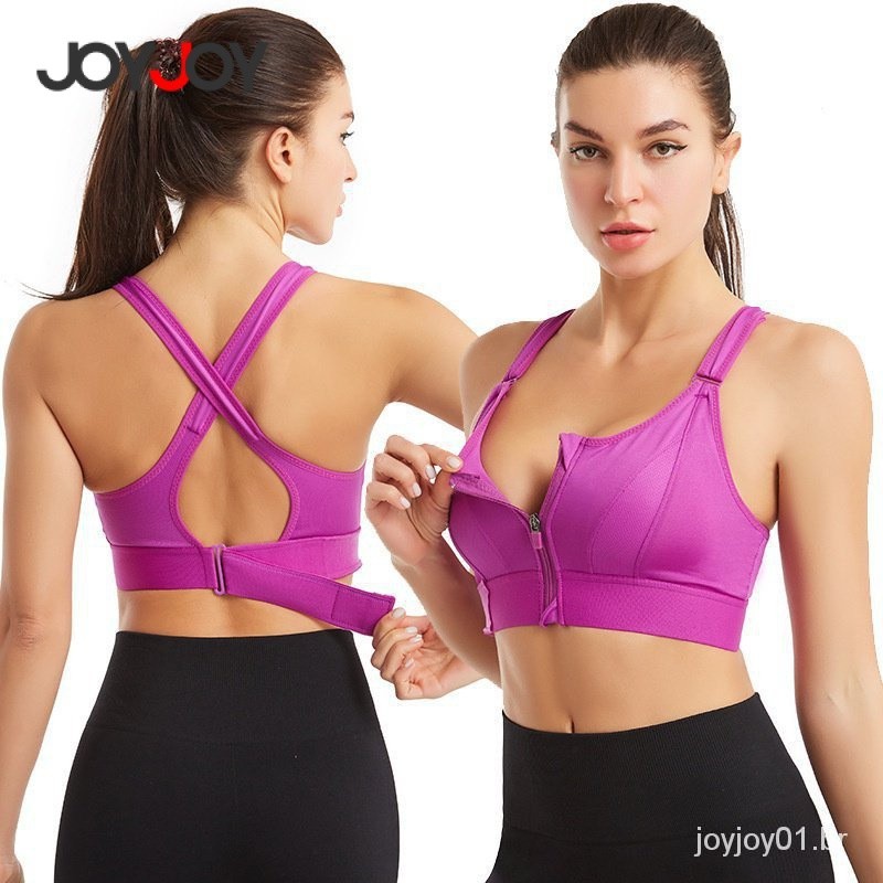 Sutiã esportivo/Top Alta Sustentação/Anti-impacto Zipper Frente Ajustável Sports Bra/Yoga/Cruz Bem V