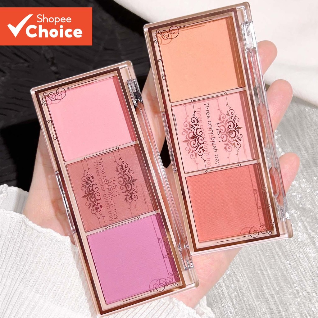 HISII Tricolor Blush Natural Delicate Color Renderização , Rosa Não Voador , Matte Rouge , Maquiagem