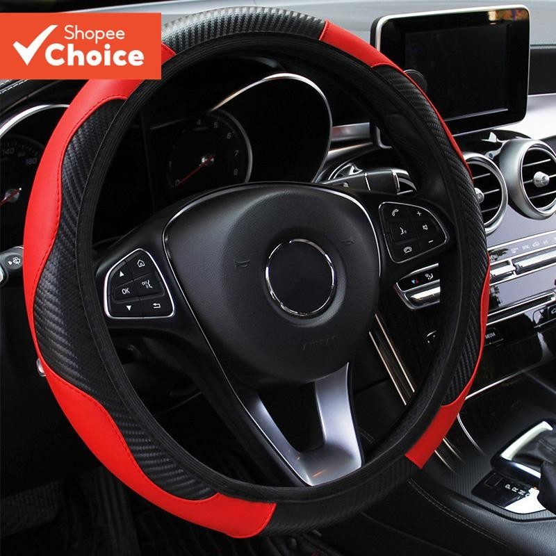 Capa do Volante e Cinto de Segurança Antiderrapante em Fibra de Carbono para Carro