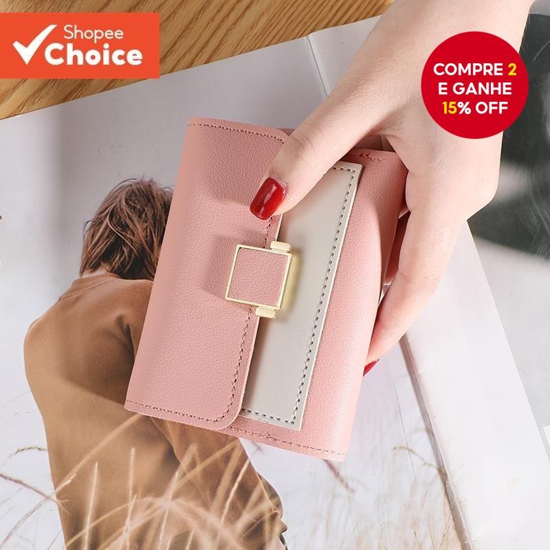 Mini Carteira Feminina Bloco De Cores Estilo Coreano Bonito Curto Moeda Bolsa Titular Do Cartão De E