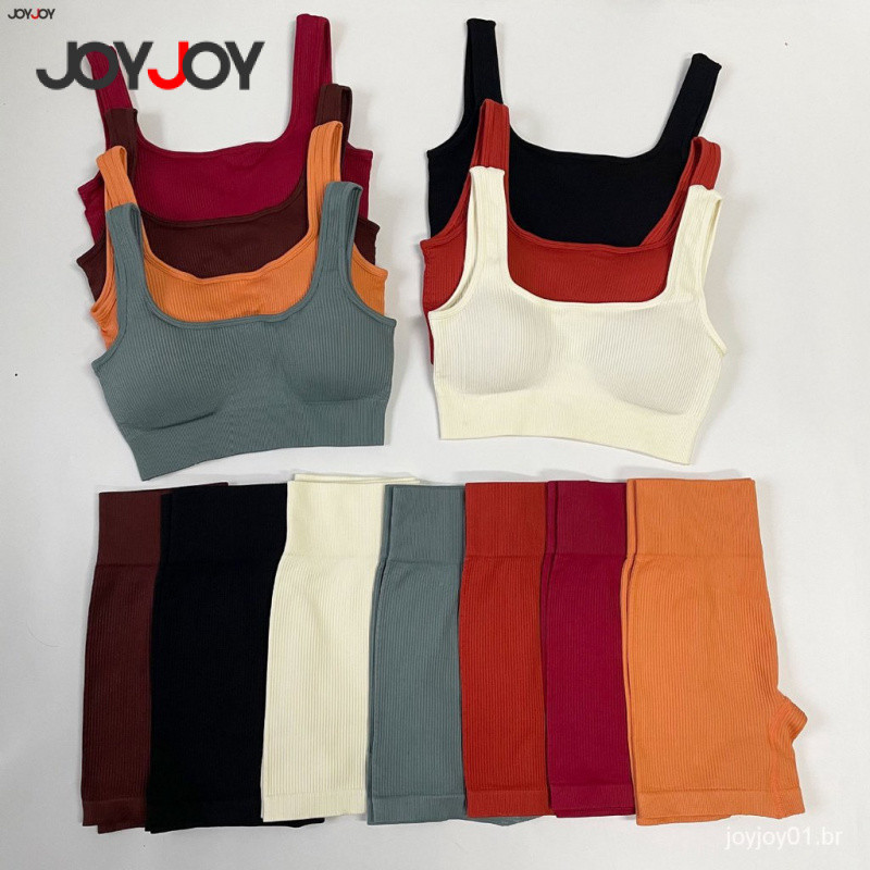 2 Conjuntos Fitness FemininoTop Fitness Colete Sem Costura de Cintura Alta + Leggings de Cintura Alt