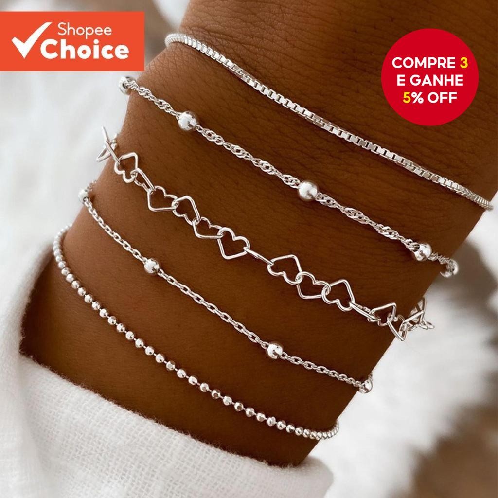 Conjunto De Pulseira Com Corrente De Coração Para Mulheres , Joias Em Camadas Ajustáveis , Presente