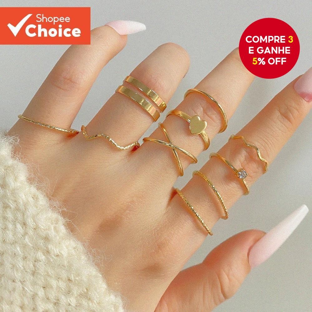 Conjunto De Anel De Onda De Coração Vintage De 9 Peças Para Casais Ocasiões Românticas Combinando Jo