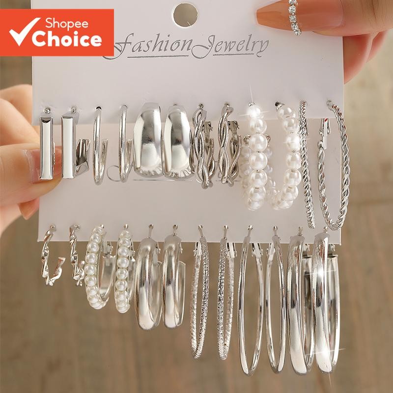 Retro Prata Pérola Hoop Brincos Conjunto Borboleta Cobra Design Para Mulheres Jóias Hipoalergênicas