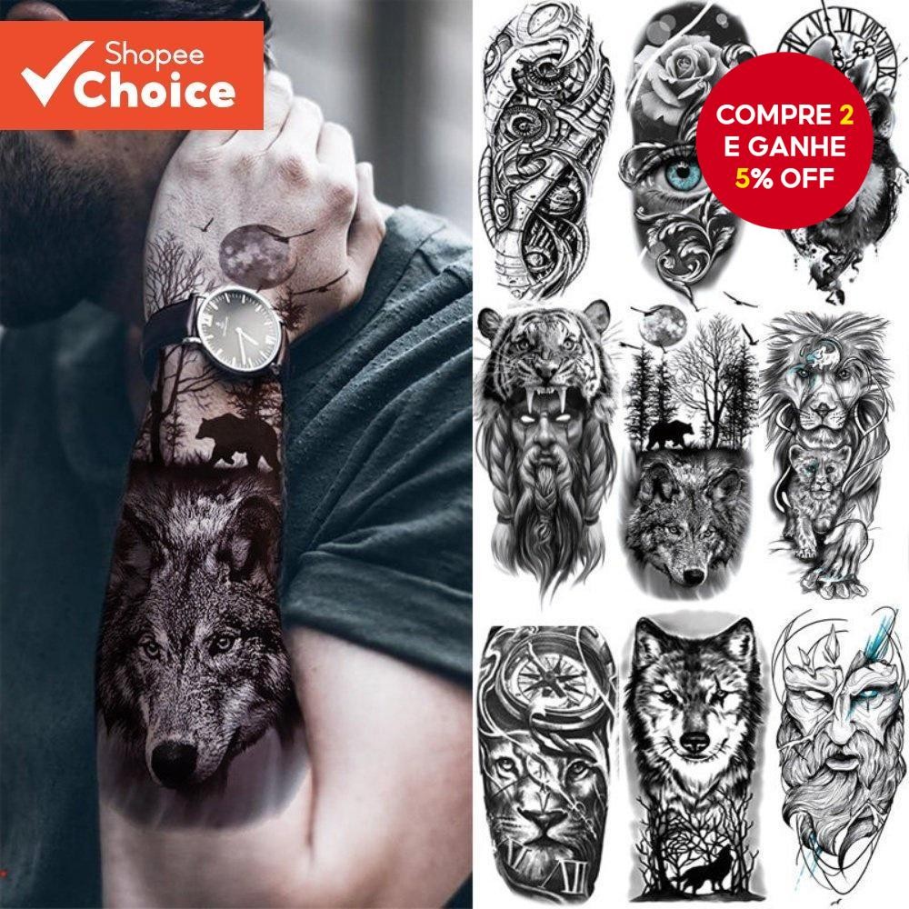 Adesivos De Tatuagem Temporários À Prova Dágua Com Designs De Animais Leão Tigre Lobo Para Homens E