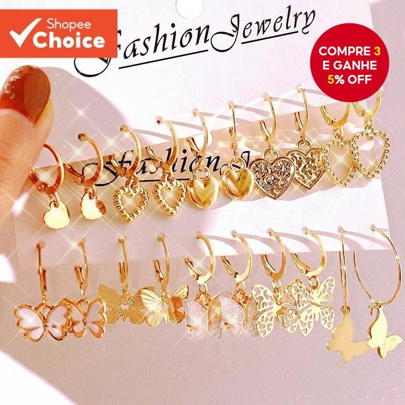 20Pcs/Set Brincos De Luxo Ouro Prata Coração De Borboleta Para Acessórios Femininos Hipoalergênicos