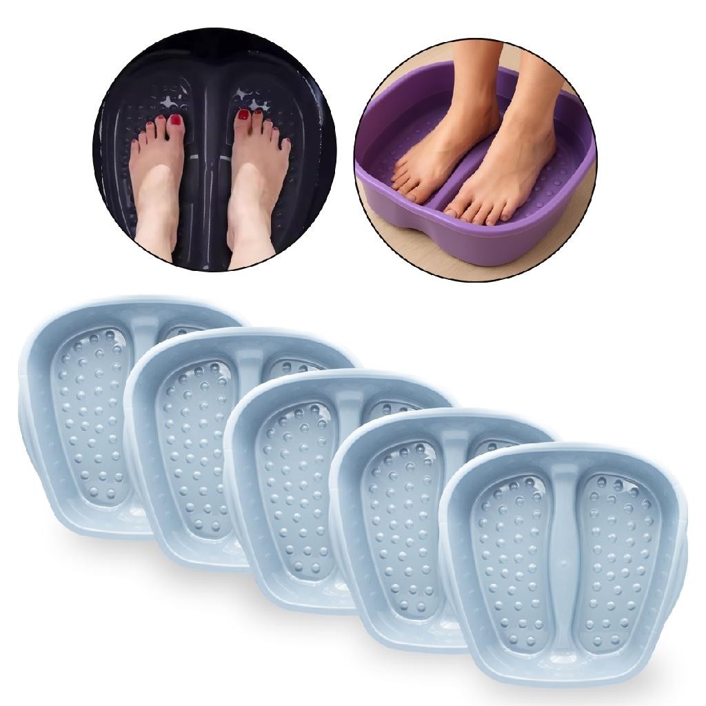 Kit 5 Bacias Pedicure Anatômica Pés Unhas Fundo com Relevo Massageador Manicure Podóloga Pé Cuidados
