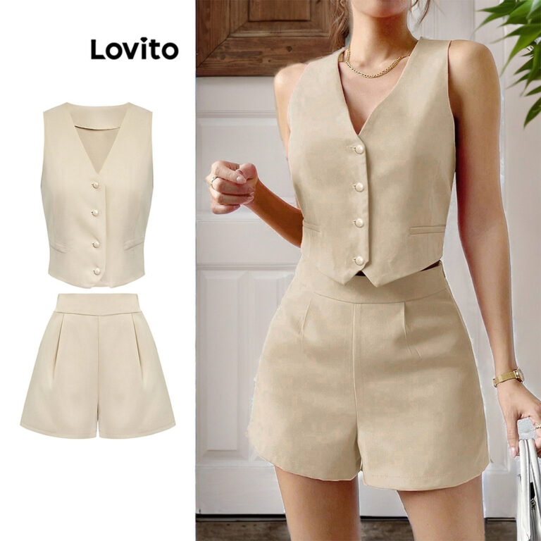 Lovito Conjuntos De Shorts Elegantes Com Botões L