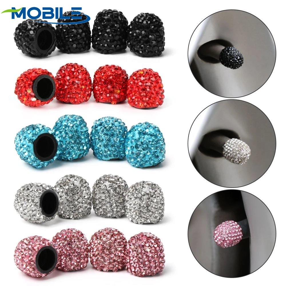4Pcs Acessórios Para Motocicletas Tampas De Válvula De Pneus Haste Diamante Brilhante Roda Encantado