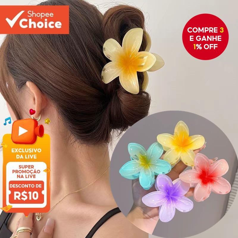 Grampo De Cabelo Flor Transparente Para Mulheres Estilo Coreano Frangipani Garra Clipe Moda Criativa