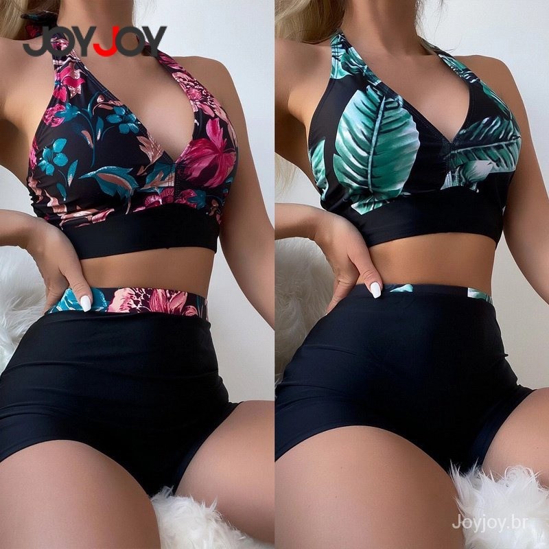 Joyjoy Verão Mulheres Conjunto De Biquíni De Cintura Alta Dividido Cor Sólida Sexy Tira Titular