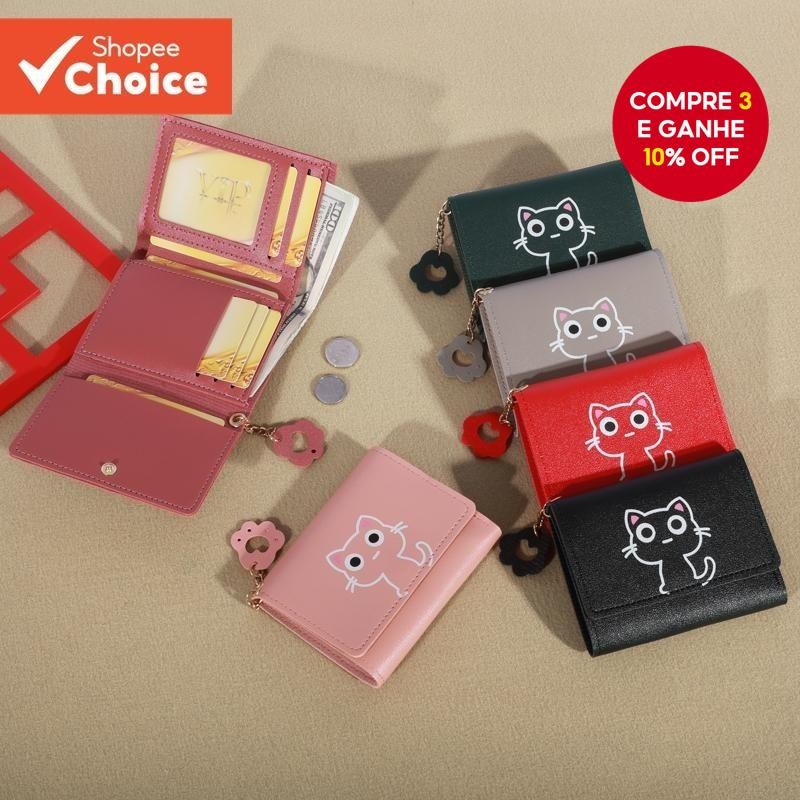 Nova Mini Carteira Feminina Curta Elegante Estudante Moeda Bolsa Compacta Tri-Fold Bonito Titular Do