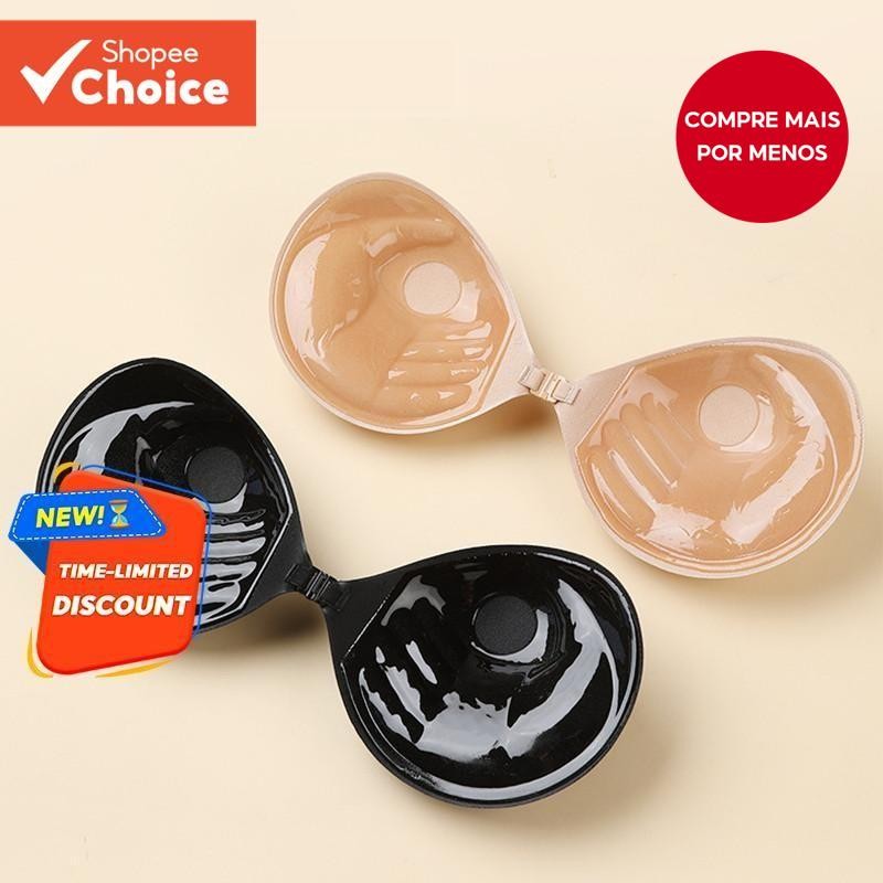 Sutiã Push Up De Silicone Com 3CM De Espessura , Sem Alças , Autoadesivo , Reutilizável , Pele Preta