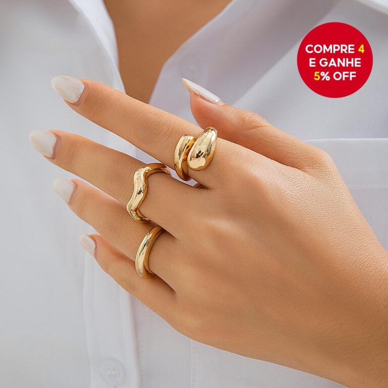 Conjunto De Anéis Wave Hug Empilháveis Joias Boh