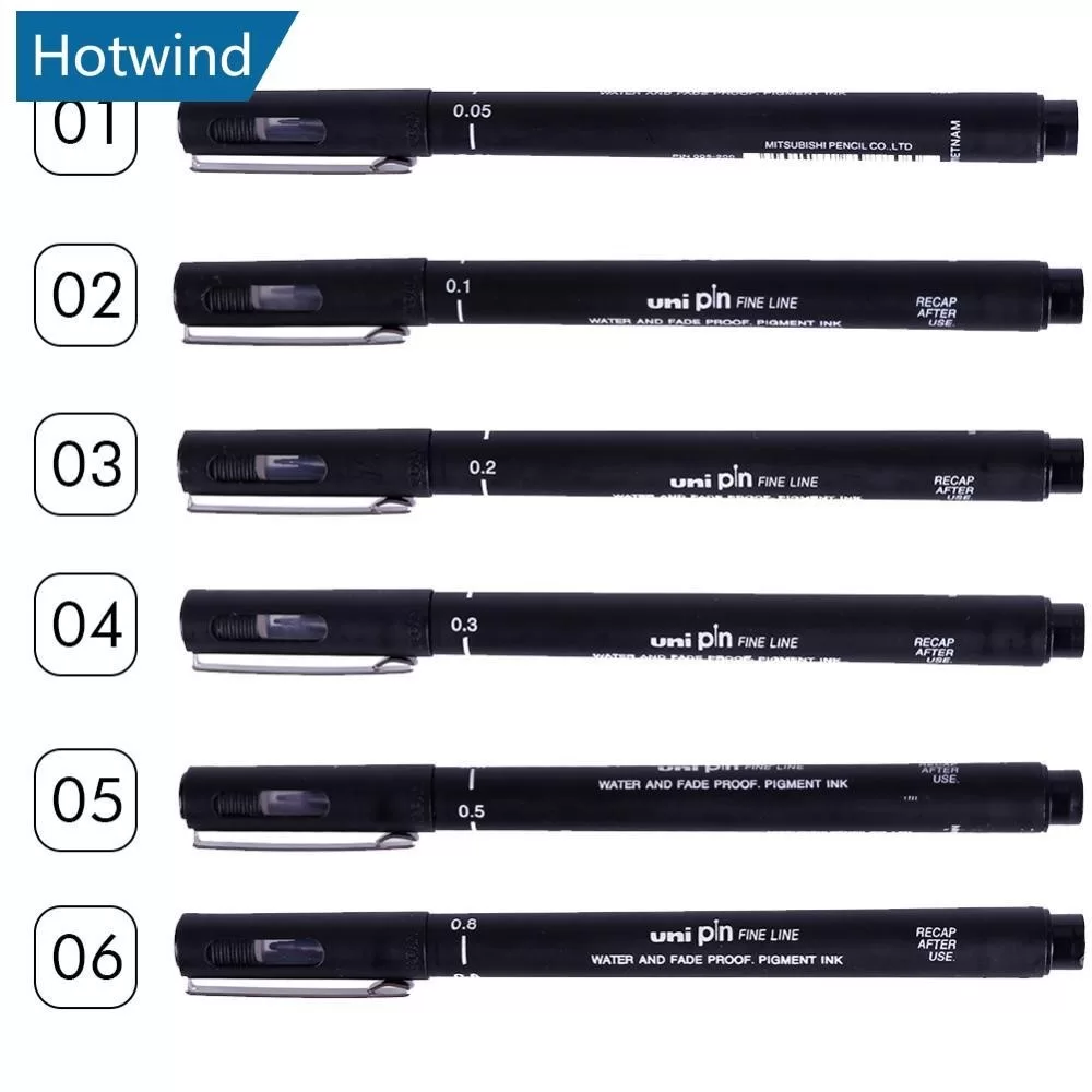 HW 6PCS Uni Pin Desenho Caneta Linha Fina 005 01 02 03 05 08 Agulha S1U1
