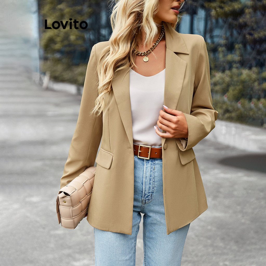 Lovito Blazer Casual Liso De Bolso Falso Para Mulheres LNL51147