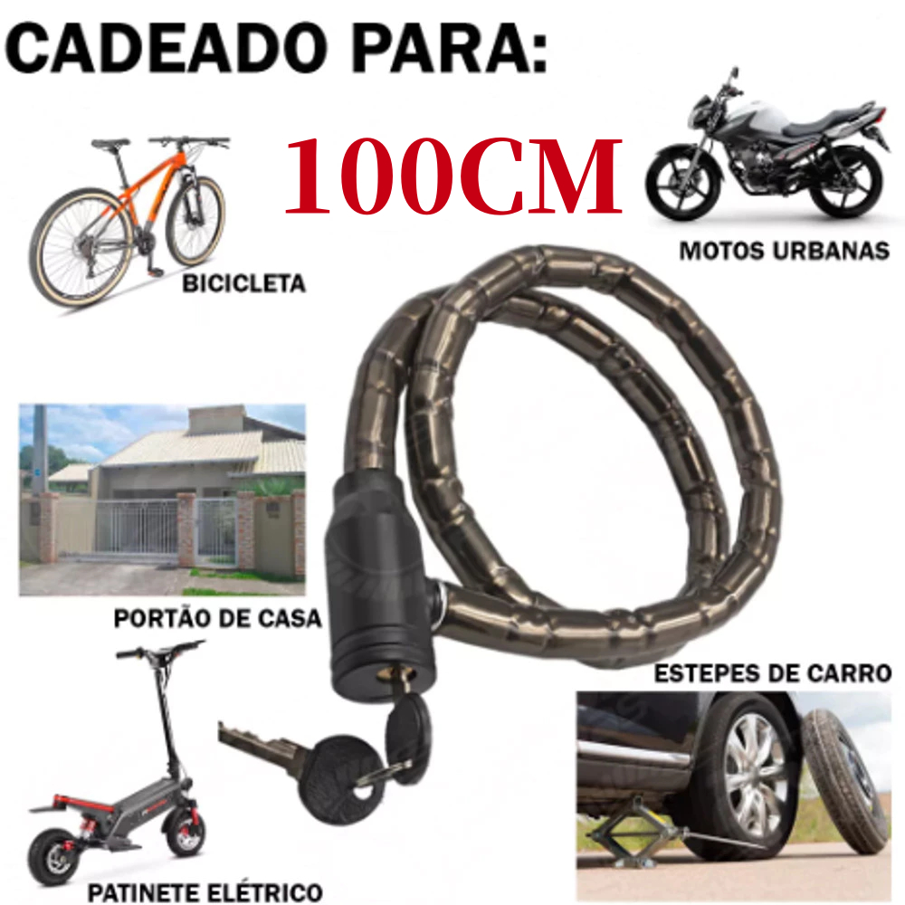 Cadeado Para Motocicleta Bicicleta Capacete Portão Porta Corrente Segurança Anti-Roubo Bloqueio Gros