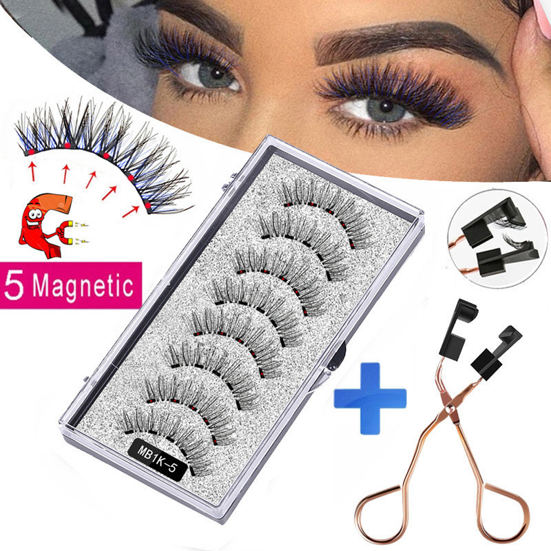 Novo Design 5 Pestanas Magnéticas Falsas Conjunto De Naturais Com Ferramentas De Maquiagem De Olhos