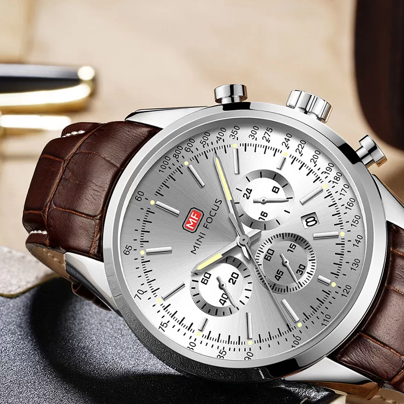 MINI FOCUS Relógios De Pulso Para Homens Negócios À Prova Dágua Luminosa Pulseira De Couro Genuíno C