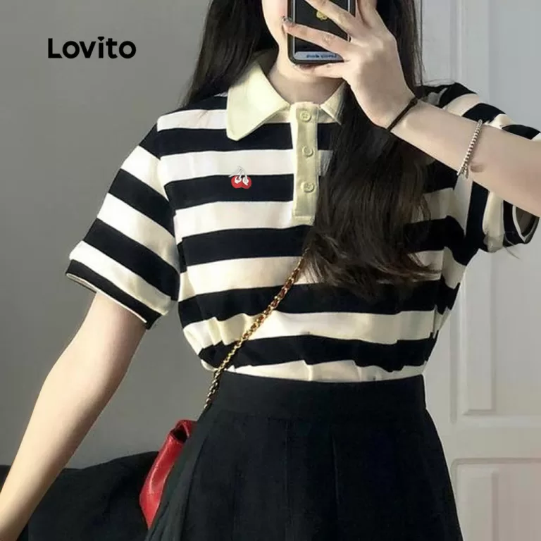 Lovito Camiseta Casual Listrada Com Botões Para M