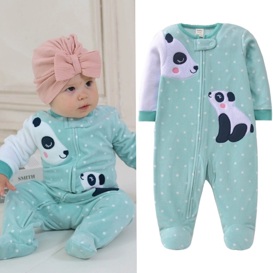 Lucky Baby Macacão Bebê Inverno Menina Manga Longa Fleece 012 Meses Bordado Animal Babado Ombro
