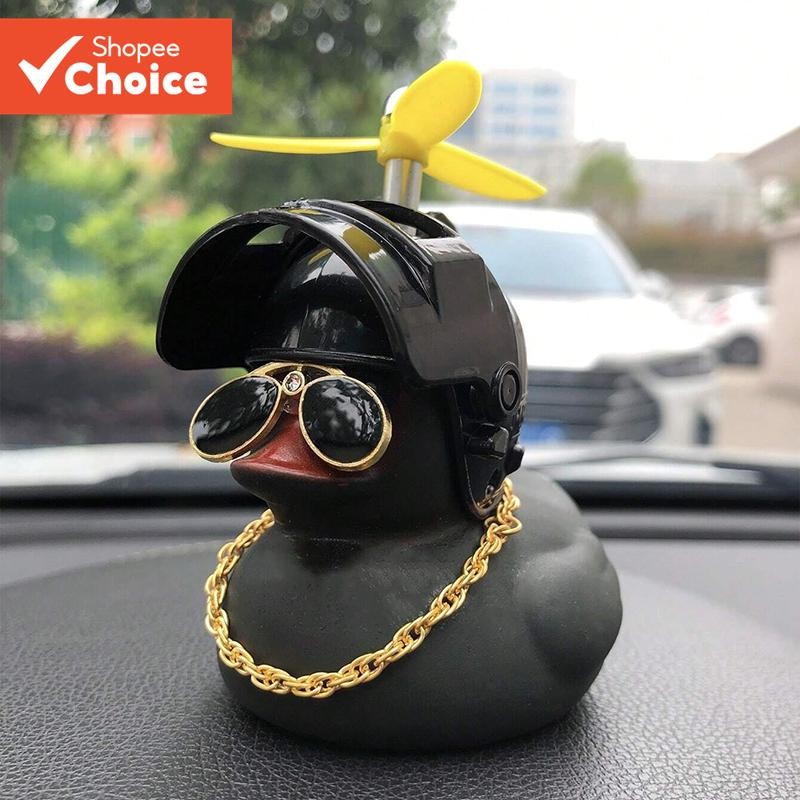 Decoração para carros-Capacete de pato,decoração de bicicleta,pequeno pato amarelo com bambu