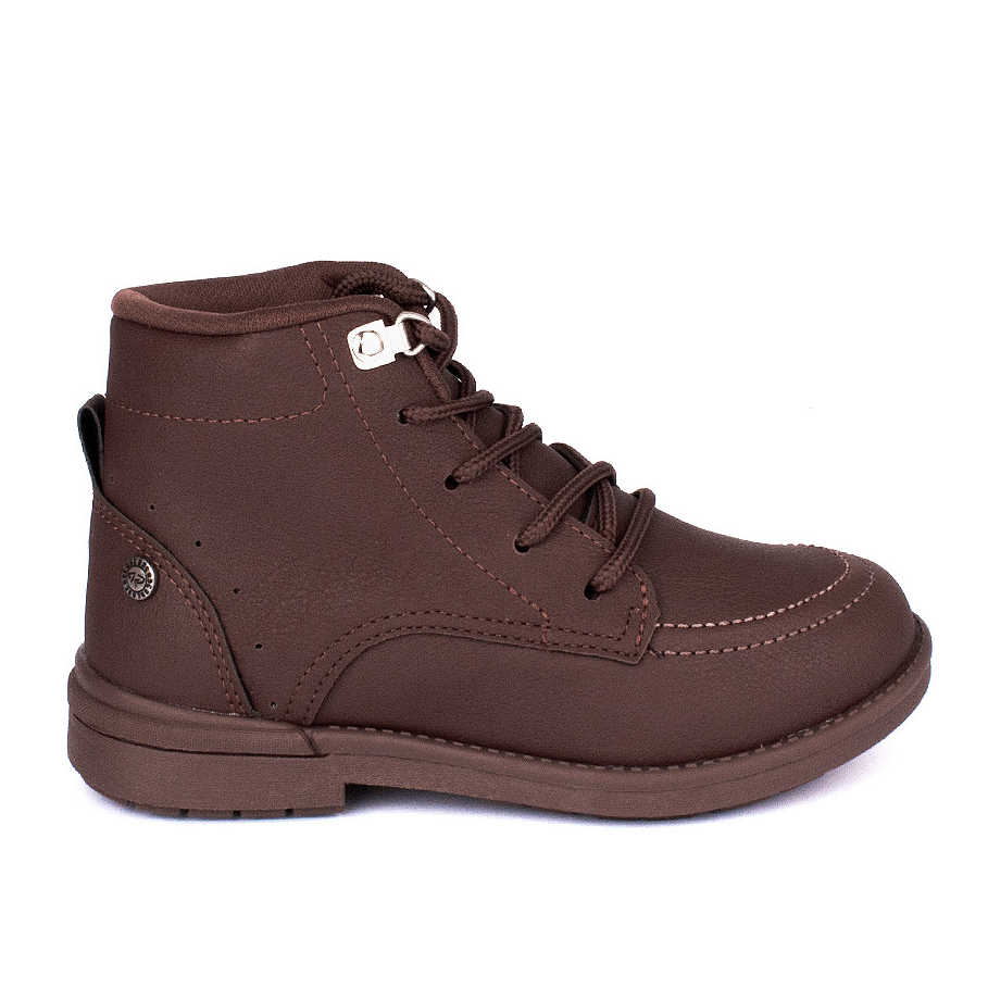 Bota Infantil Coturno Menino Kidy Walk Cano Curto Cadarço Marrom Moderno Inverno Confortável Leve