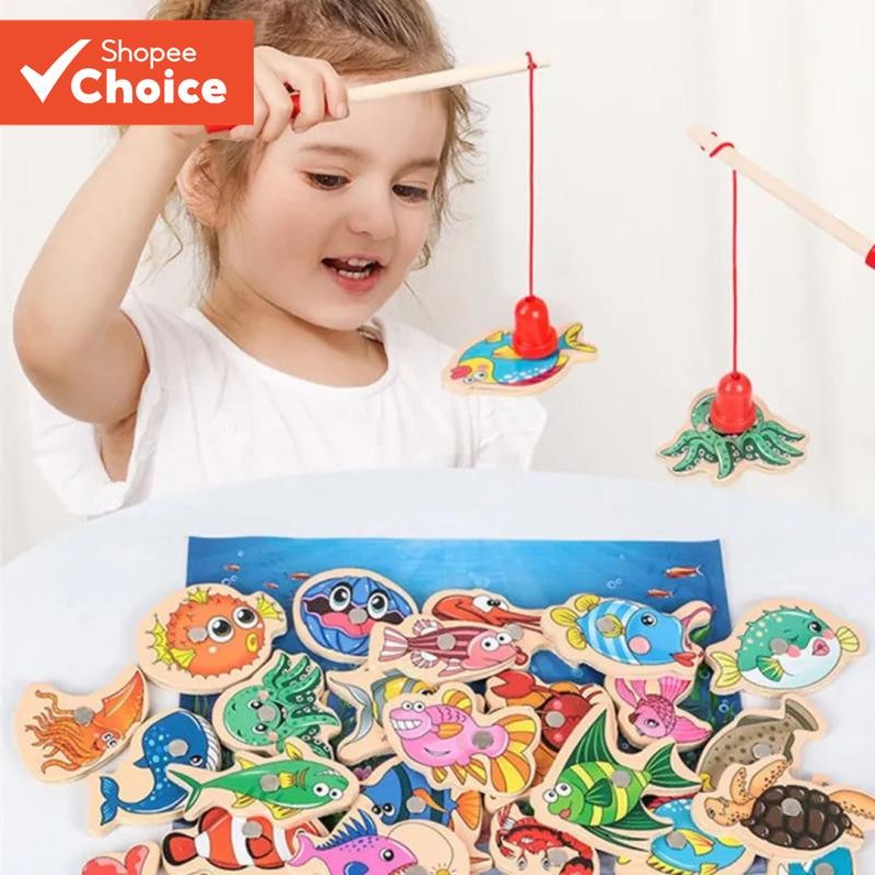15/31 Pçs Jogo De Pesca Magnética De Madeira Conjunto De Brinquedos Para Crianças Dos Desenhos Anima