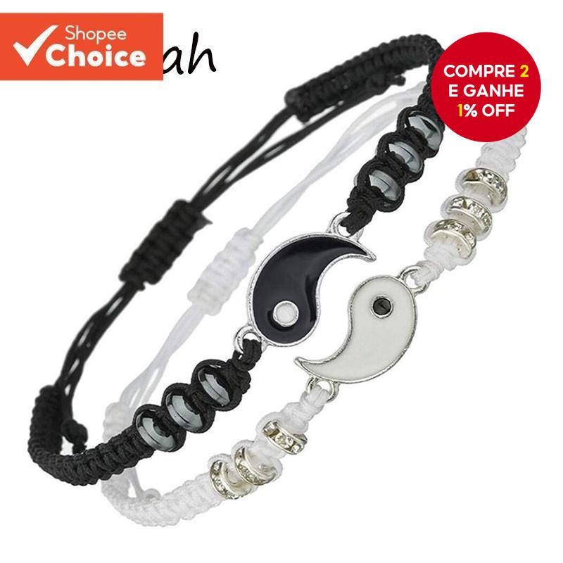 Conjunto De Pulseira De Corda Yin Yang Preto E Branco Para Casais Combinando Joias De Amizade